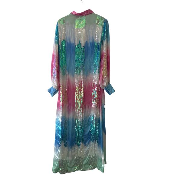 Retrofête Pastel Rainbow Sequin Dessa Maxi Dress XS Long Sleeve Button Front - Picture 4 of 13